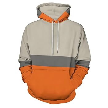 Amazon.com: Orange And Gray Block 146 Pullover Hoodie Loose